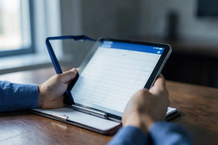 Um médico examinando um gráfico em um tablet.
