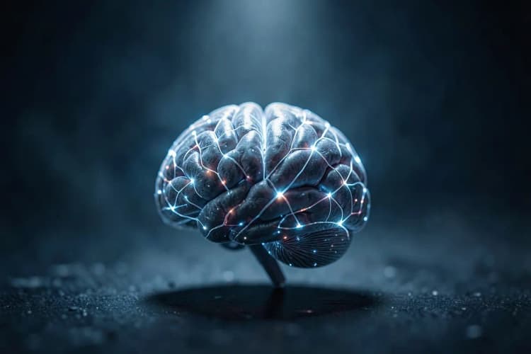 Cérebro com conexões neurais brilhantes, representando a atividade cerebral