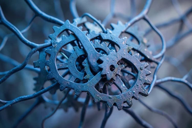 Representação de conexões neurais se fortalecendo com engrenagens interligadas, simbolizando o tratamento neurofuncional