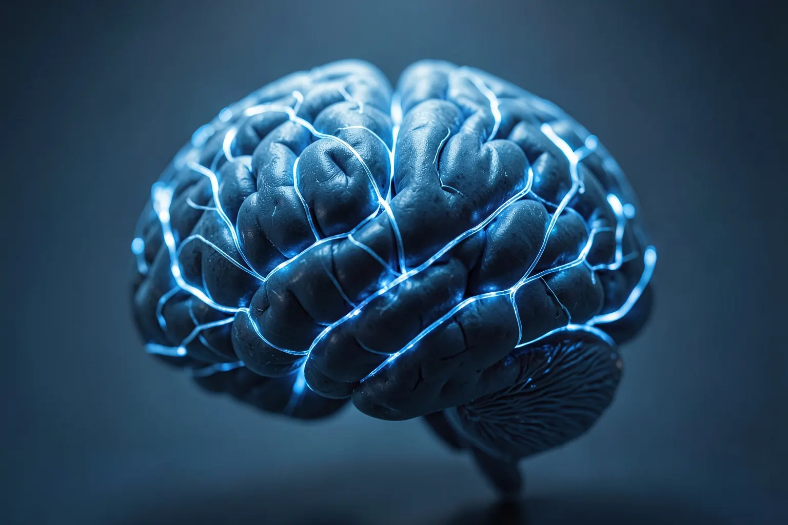 Cérebro com conexões neurais brilhantes, representando a atividade cerebral